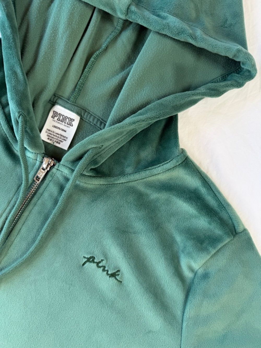 PINK Victoria's Secret Deep Green Velour Zip Hoodie size L